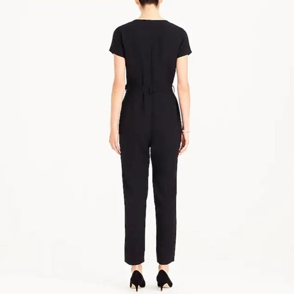J. Crew Mercantile Jumpsuit 4 V-Neck Short Sleeve Button Front Pocket Black NWT - Picture 2 of 9